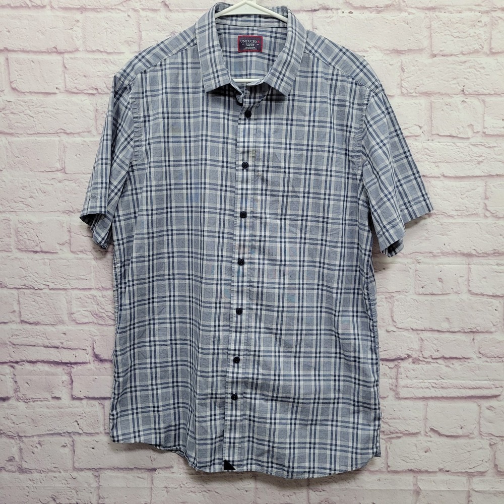 UNTUCKit Blue Plaid Button Down Shirt Mens XLT Tall Slim Casual Preppy Y2K Indie